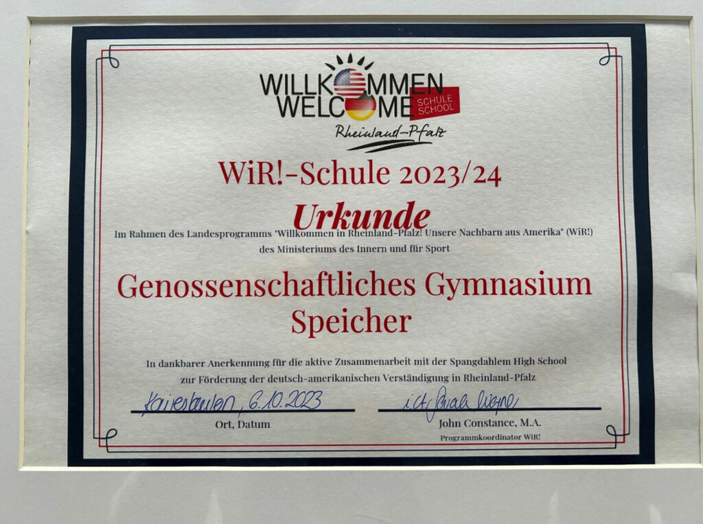 Gymnasium Speicher erhält Auszeichnung als WIR!-Schule in Rheinland-Pfalz