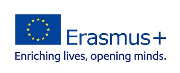 Siegel des Erasmus+ Programms. Europäische Flagge mit Erasmus+ Schriftzug